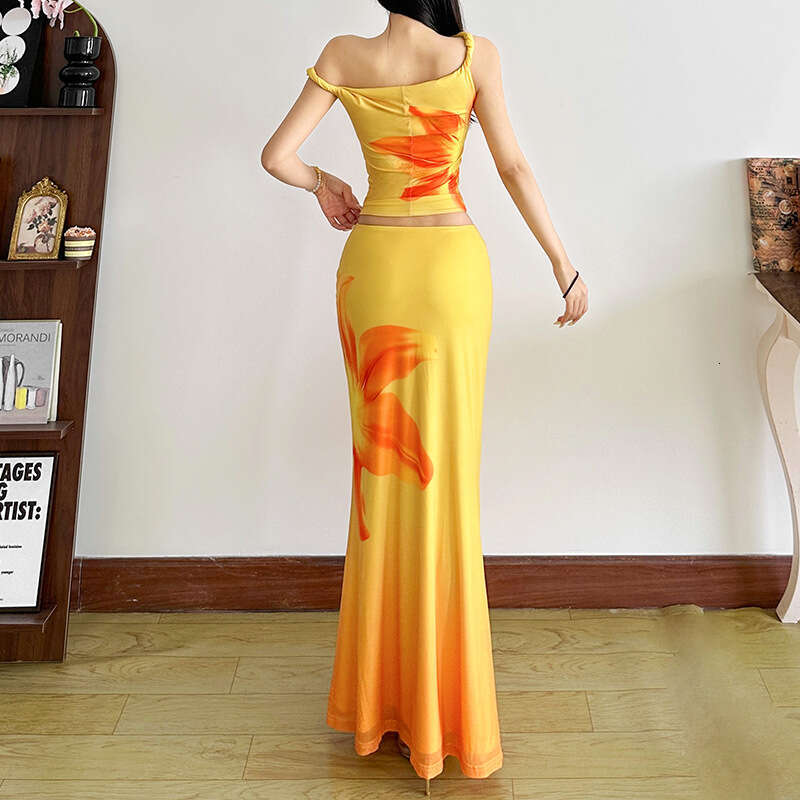2025 Spring New Women's Solid Color Slim Fit Camisole Fashion High Waist Bodycon Skirt abd
