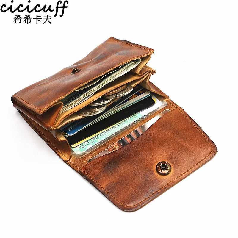 Genuine Leather Wallet for Men Women Vintage Handmade Short Small Mens Wallets Card Holder Original Leather Coin Purse Z250725
