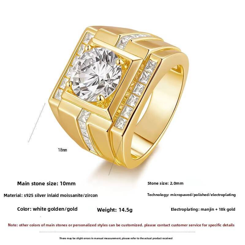 Mens Moissanite Ring 925 Silver Plated with White Golden Finish No Fade High Quality Gemstone Jewelry