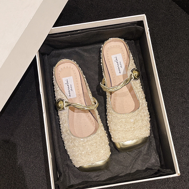 Ddmysports Baotou Mary Jane Sandals For Women Outdoor Wear Summer New French Style Sequins Elegant Matches Skirts Half Slippers Outdoor Shoes