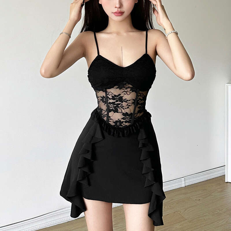 2024 Summer New Women's Solid Color Slim Street Fashion High Waist Strap Backless Dress 2f9