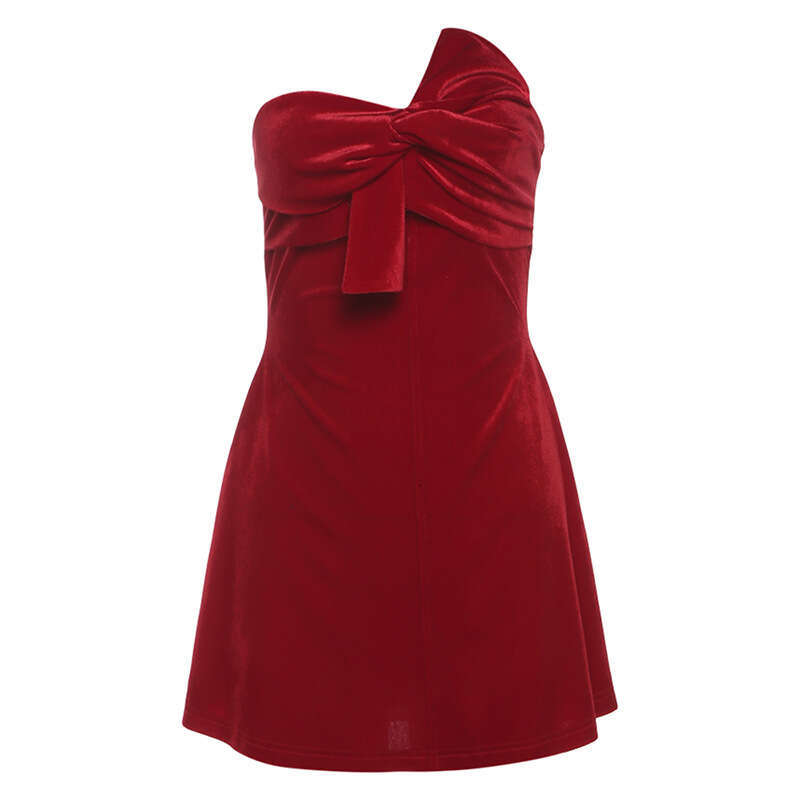 2024 Autumn Winter New Women's Solid Color Slim High Waist Fashion Off-Shoulder Tube Dress 9ef