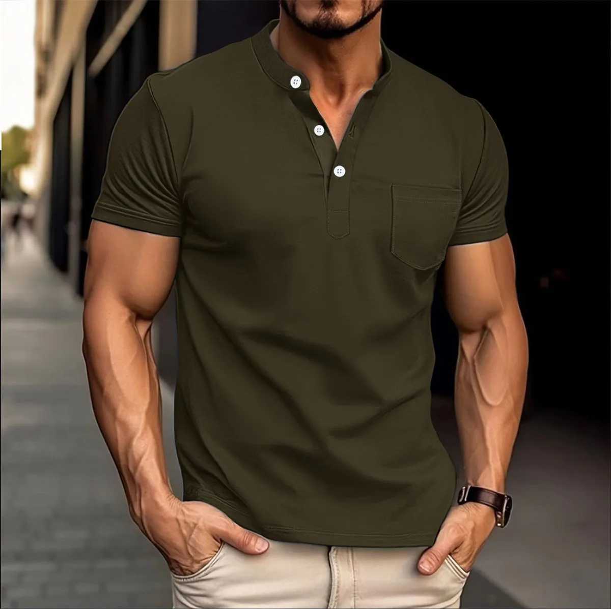 Summer Cross-border Mens New Short-sleeved T-shirt With A Collar Solid-color Short-sleeved T-shirt Top And Polo Shirt XJ250725