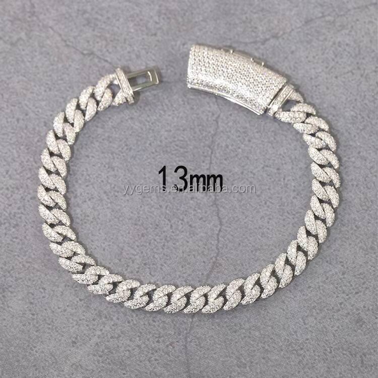 Pass Diamond Test Fine Jewelry 13mm Iced Out Prong Cuban Link Chain 925 Silver Hip Hop Moissanite Set Diamond Cuban Chains