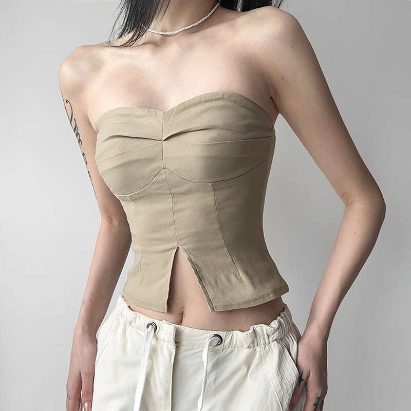 2023 Summer New Women's Solid Color Sexy Slim Waist-Cinching Crop Top Vest 441