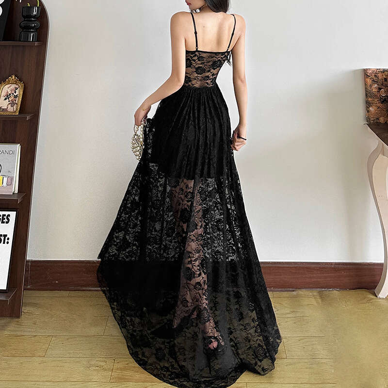 2025 Summer New Sleeveless Slim Lace Trim Waist-Cinching Pure Desire Sexy Fashion Long Dress Women's Clothing a55