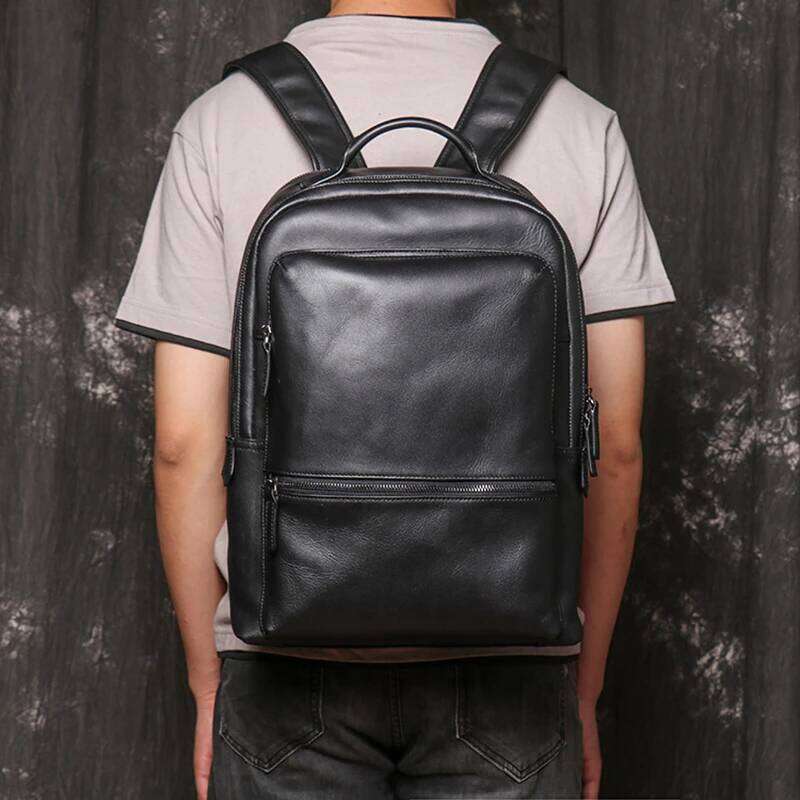 Natural Cowhide 100% Genuine Leather Men and Women Fashion Casual Laptop Bags Travel Camping Teenager Backpacks