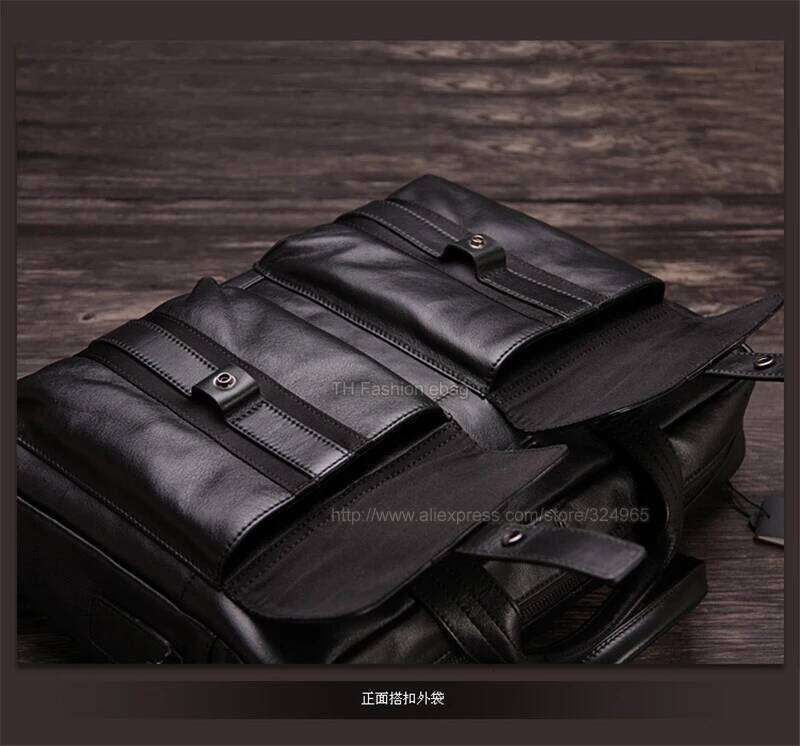 Men Genuine Business bag Leather Laptop 15.6"inch Office Bag Briefcase male portfolio men Black OLOEY