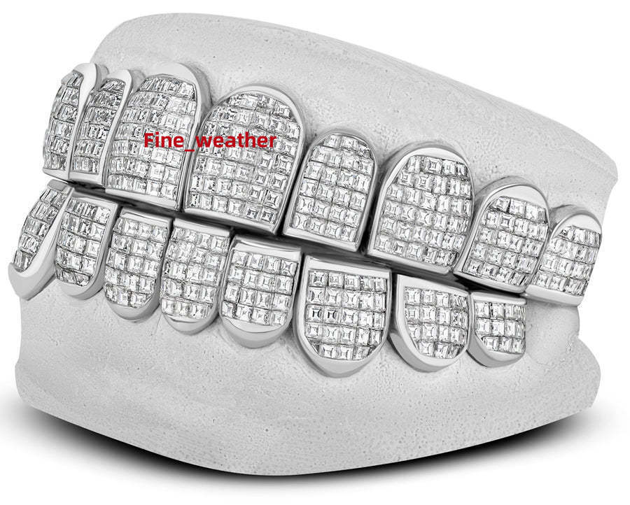 Premium 925 Sterling Silver Princess Cut Grillz Top Bottom Moissanite Teeth with 10 Teeth New Fashion Body Jewelry