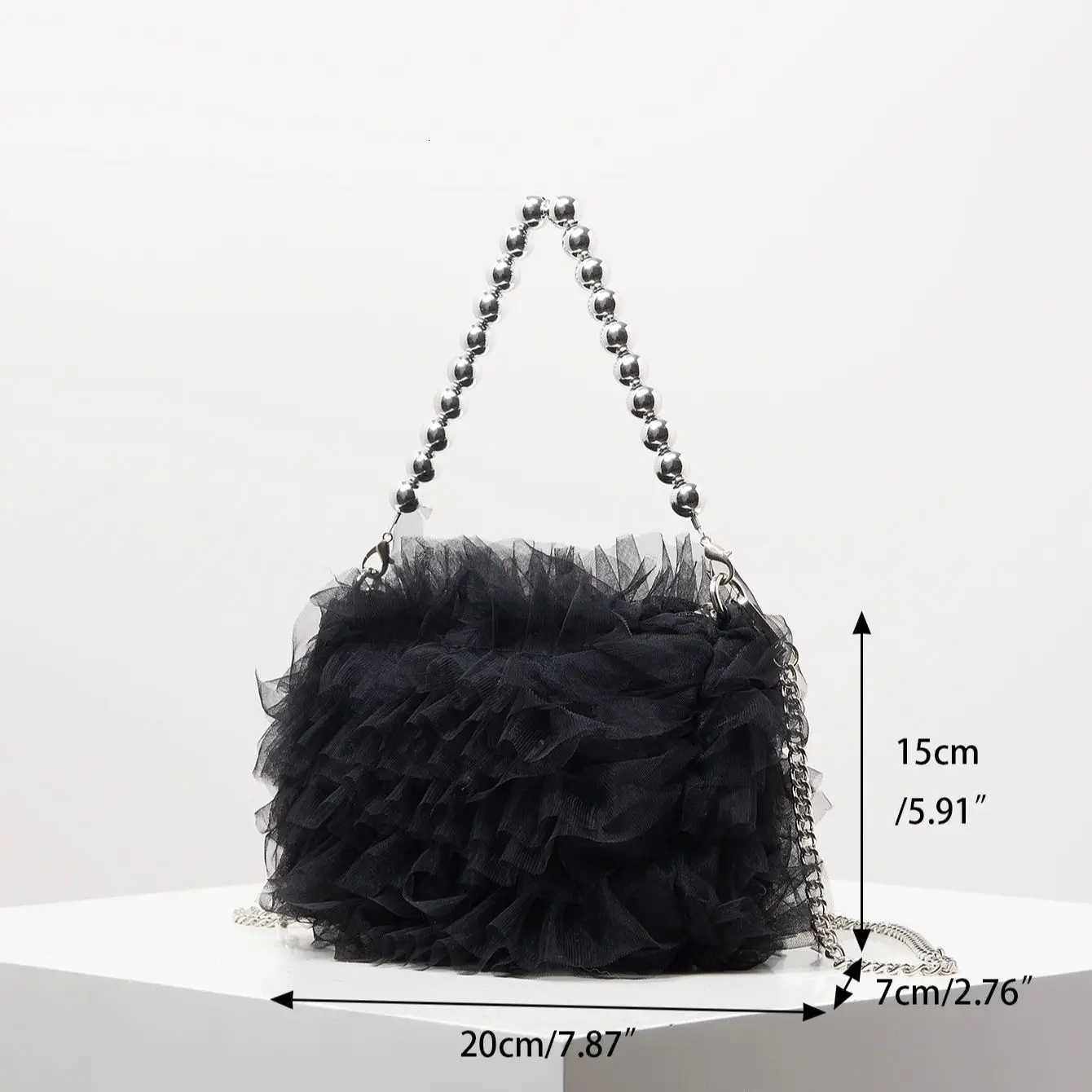 Netted Ruffled Tote Bags for Ladies Metal Chain Crossbody Bag Dresses for Women Elegant Bag for Women Wedding Items Y250725