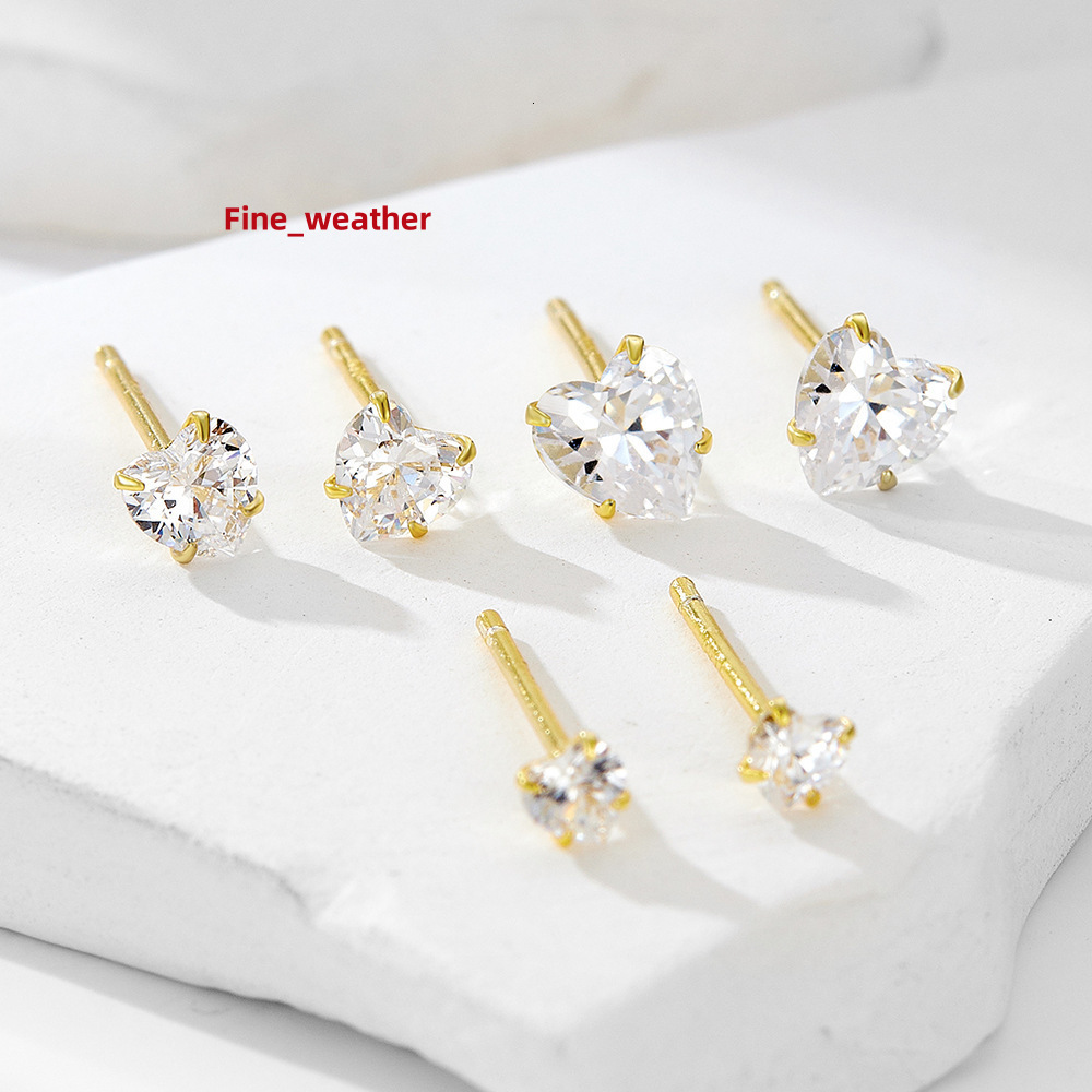 Fashion Cute Earrings 925 Sterling Silver Heart Earrings Single Diamond Zircon Gold Plated Stud Earrings Jewelry Women