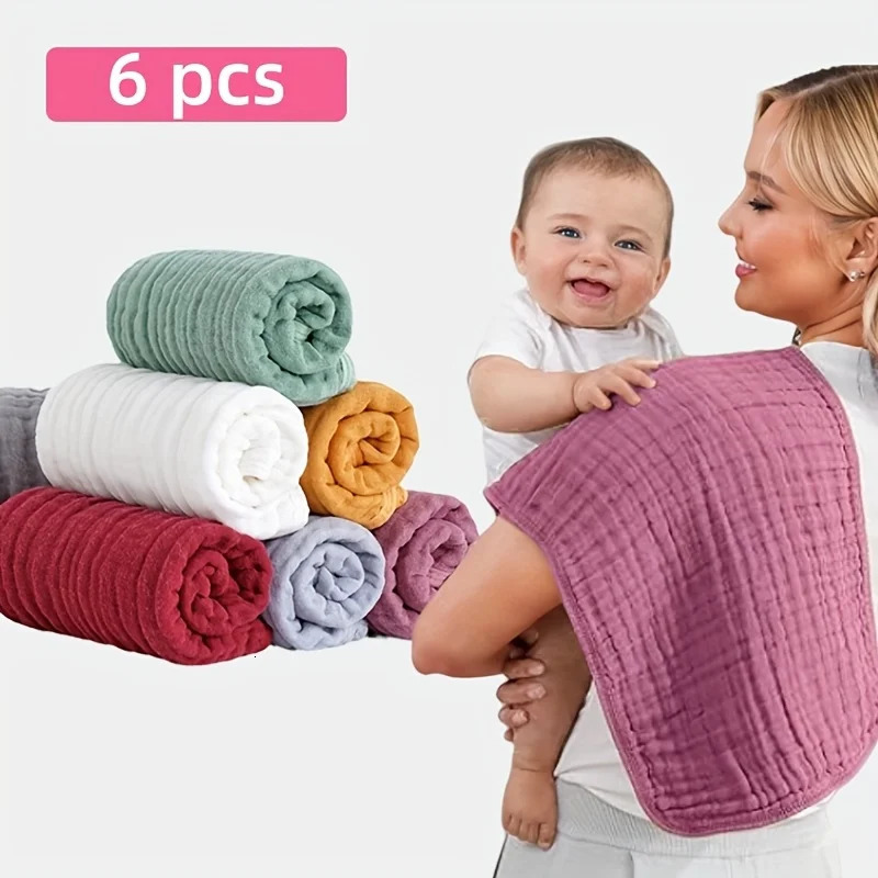 6pcs Baby Burp Cloths Large 6Layer Absorbent Cotton born Feeding Towel Soft Durable for Infants Multipurpose Vibrant Colors 250725