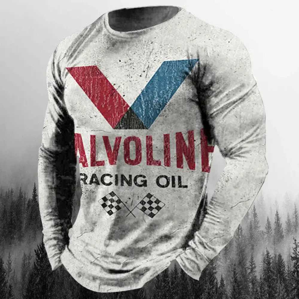 Vintage Mens T Shirt Long Sleeve Cotton Top Tees Castrol Oil Graphic 3D Print Motorcycle T-shirt Oversized Loose Comfortable To Y250724