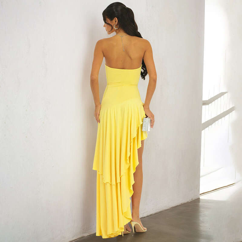 Yds077 Women's Spring/Summer New Sleeveless Sexy Ruffle Off-Shoulder Dress B5
