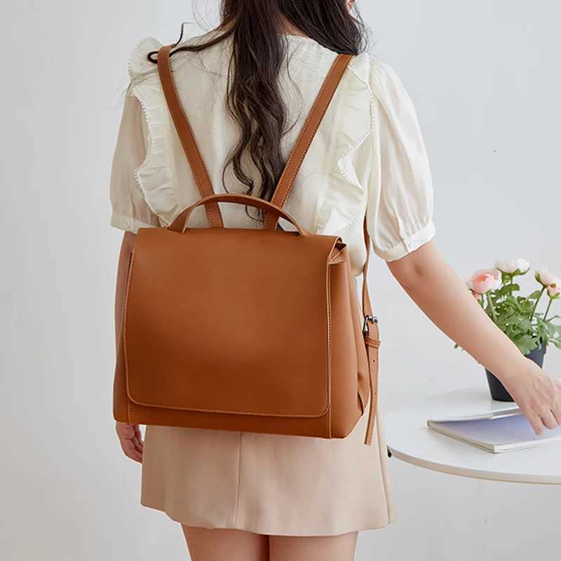 Bag Set Backpack for Women Large Capacity Leisure Travel Soft Leather Backpack Handbag Y250724