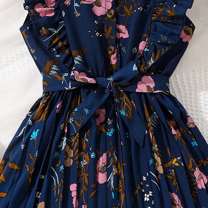 Tween Girls Summer Dress Square Collar Sleeveless Pleated Stylish Preteen Kids 250725