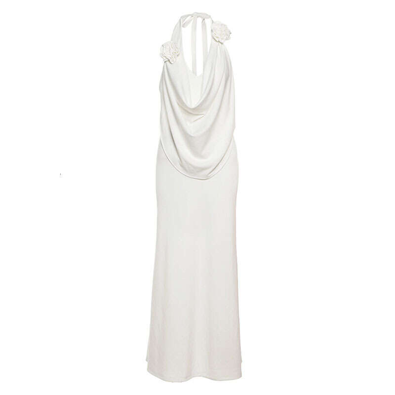 2025 Summer New Halter Deep V Sexy Slim Fit Elegant Sleeveless Three-Dimensional Floral Versatile Women's Dress 509