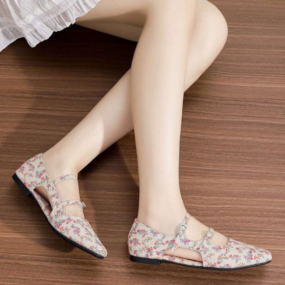2025 New Side Hollow Flat Summer Outdoor Wear High-end Double Row Single Strap Soft Sole Casual Shoes for Women Elegant