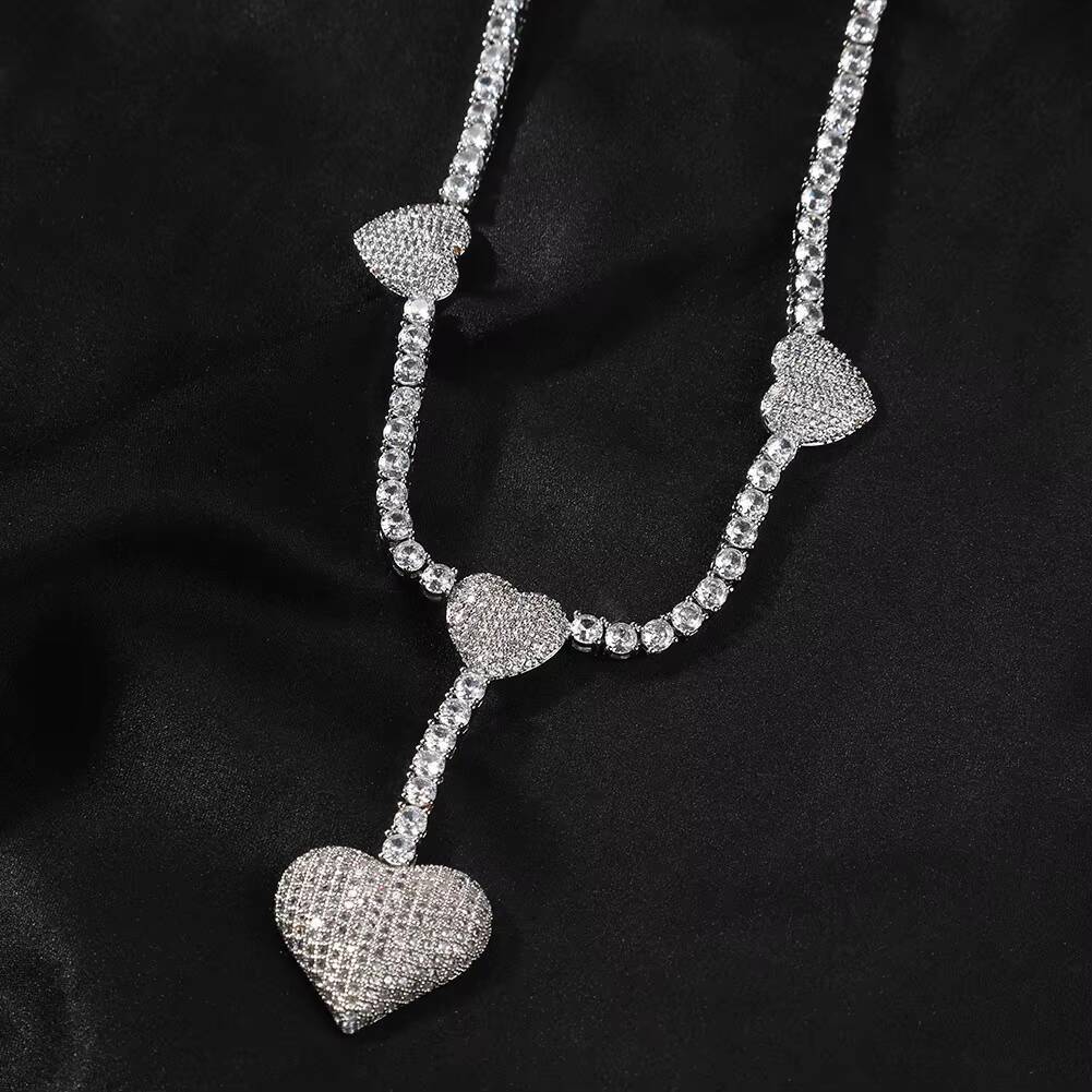New Iced Out Tennis Chain for Heart Full Diamond Chain Necklaces CZ Tennis Valentines Day Gift Women Jewelry