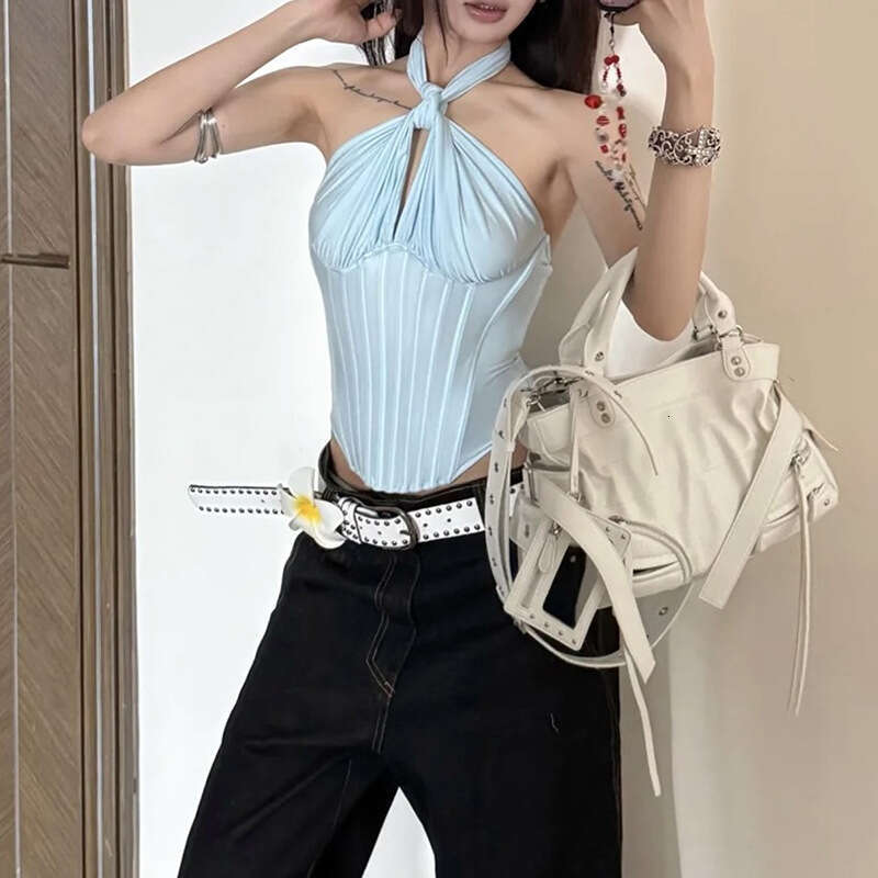 2025 Summer New Women's Fashion Solid Color Sexy Halter Neck Tube Top Vest b9b