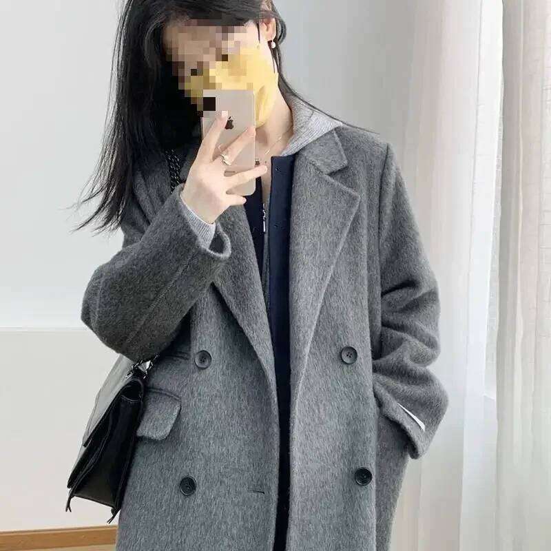 Designer Clothing Plus Size New Arrival Autumn/Winter 2024 Women's Woolen Jacket Elegant Medium-Length Grey Overcoat Korean Style Petite For La..