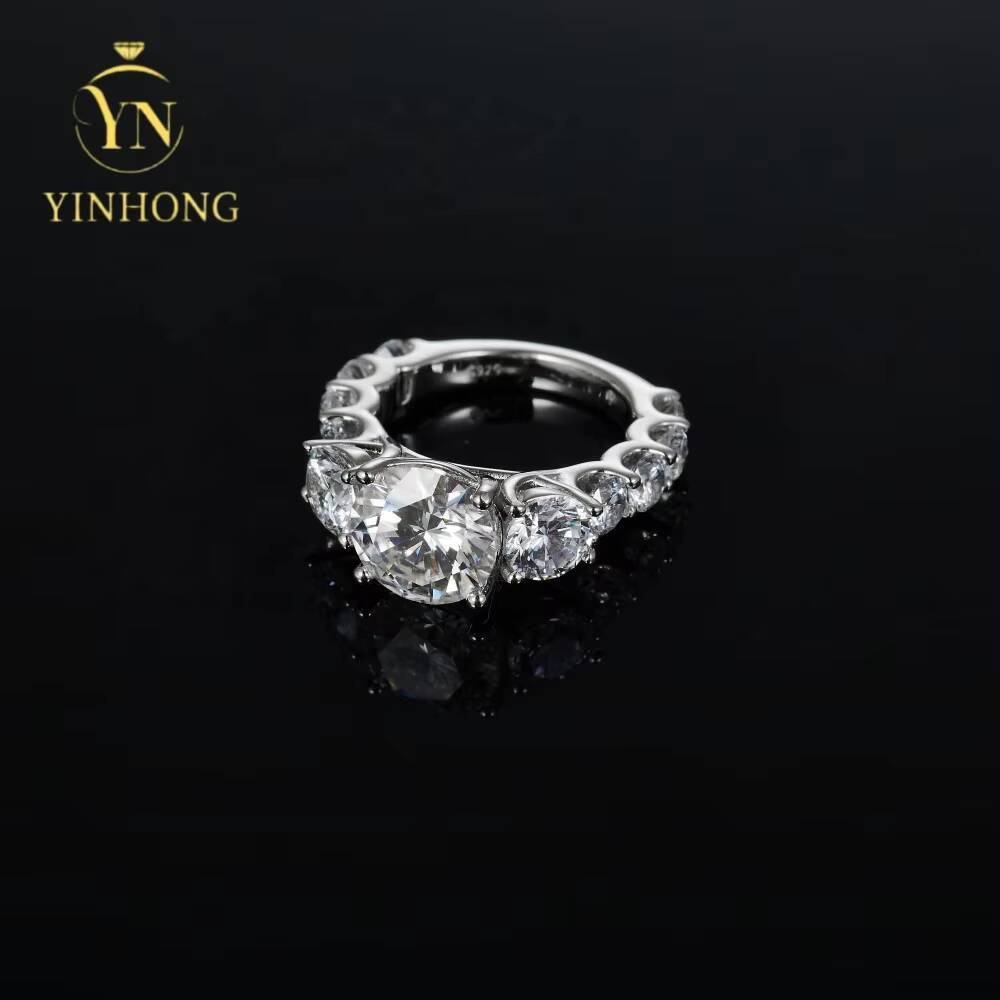 4ct Moissanite Engagement Ring 925 Silver Halo Round Wholesale Price Full Moissanite Chic Round Ring for Women