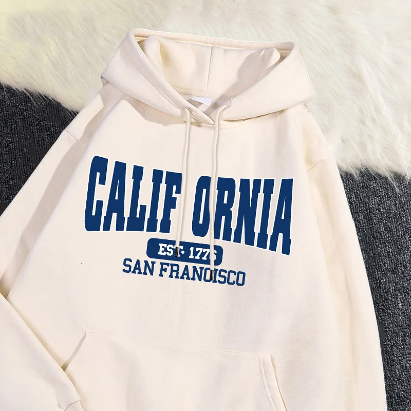 Autumn Winter Womens Hoodies California Est 1776 San Francisco Printed Sweatshirt Warm Fleece Comfortable Pullover Casual Tops 250725