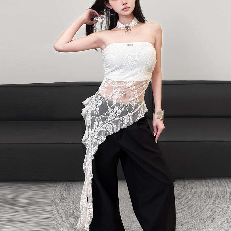 2025 Spring New Women's Fashion Solid Color Slim Street Style Off-Shoulder Tube Top Backless Vest 183