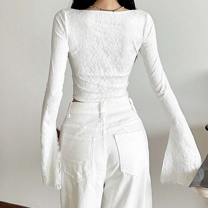 2024 Autumn New Women's Solid Color Slim Fit Street Fashion Square Neck Long Sleeve Top 702