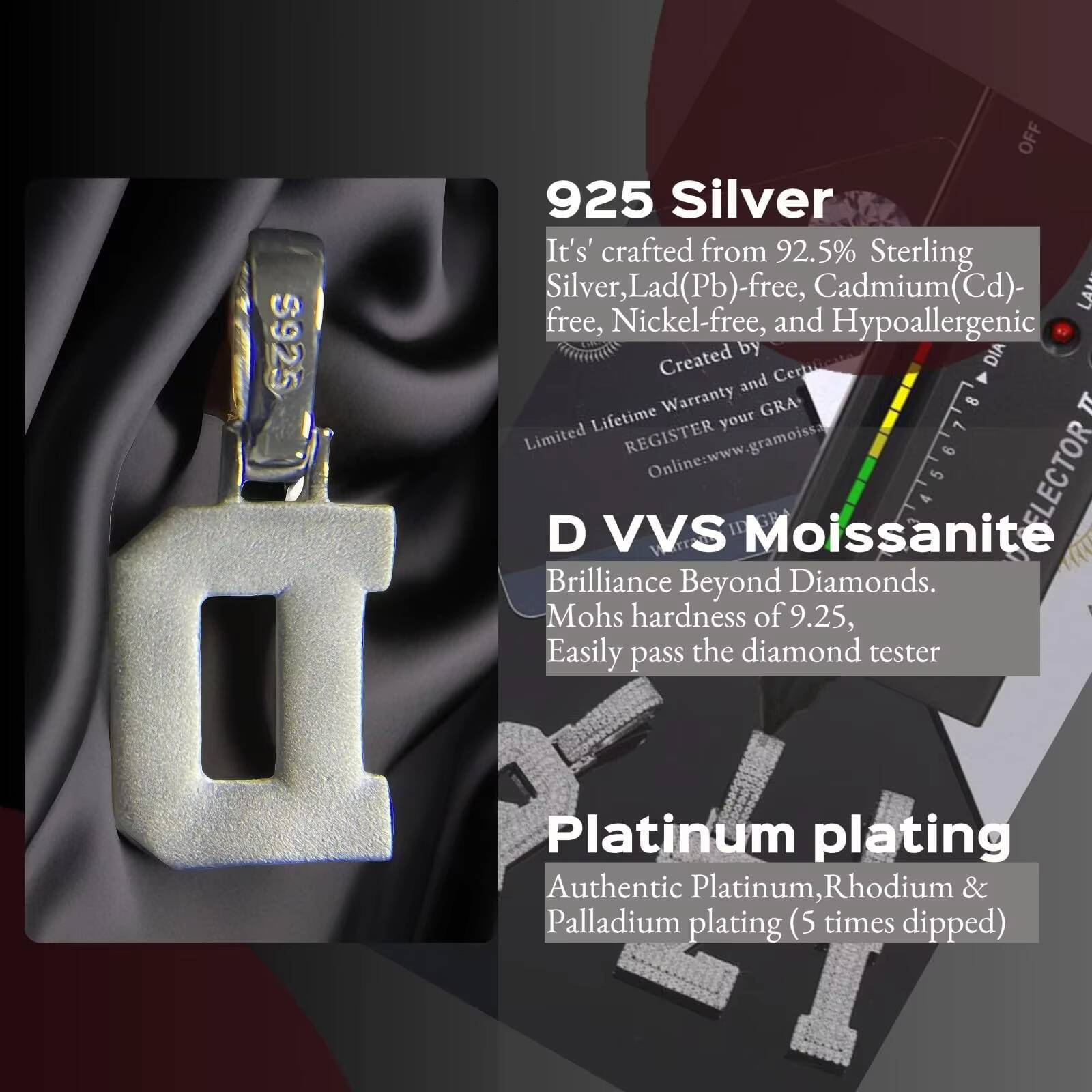 Custom Initial 925 Sterling Silver 26 Letter Moissanite Pendant Jewelry Making Charms Elegant Necklace for Gifts