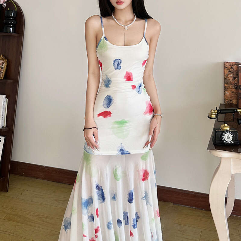 2025 Spring New Women's Solid Color Slim High Waist Fashion Strap Sleeveless Backless Dress 53e