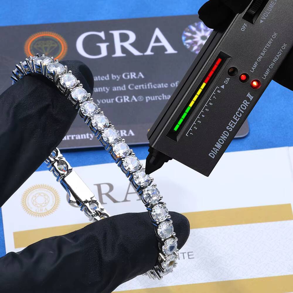 Men Tennis Bracelet Trendy Hip Hop S925 Silver Moissanite Single Row Diamond Spring Clasp Bracelet