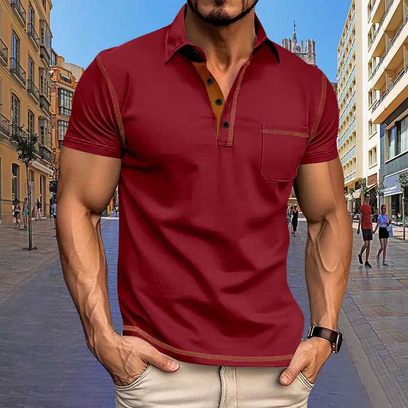 2024 New Summer Mens Short Sleeve Polo Shirt with Pocket and Lapel Top European and American Fashion Casual Mens Polo Shirt XJ250725