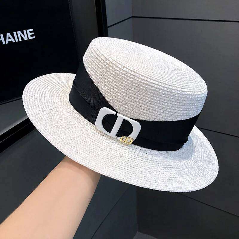 Summer Women's Law Test Flat Top Travel Seaside Vacation Sunshade Sunscreen Casual Versatile Straw Sun Hat
