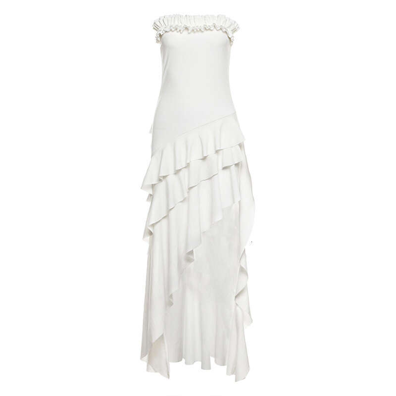 2025 Summer New Sexy Pure Desire Irregular Waist-Cinching Strapless Backless Lace Dress for Women 0cc