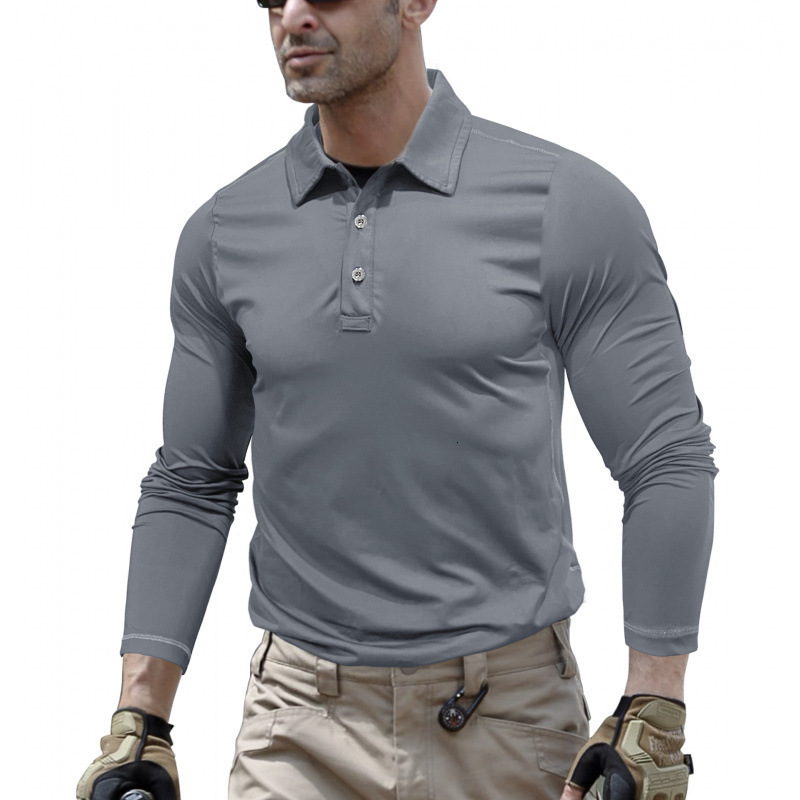 Mens Lightweight Long Sleeve Polo Shirt Performance Tactical Casual Outdoor Hiking Collared Shirts Pique Jersey Golf Shirt 250224