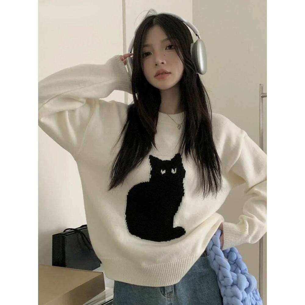 Sweet Cartoon Cat Jumper Warm Sweater Women Japanese Loose Vintage Knit Fashion Top Kawaii Girls ins Winter 2022 New