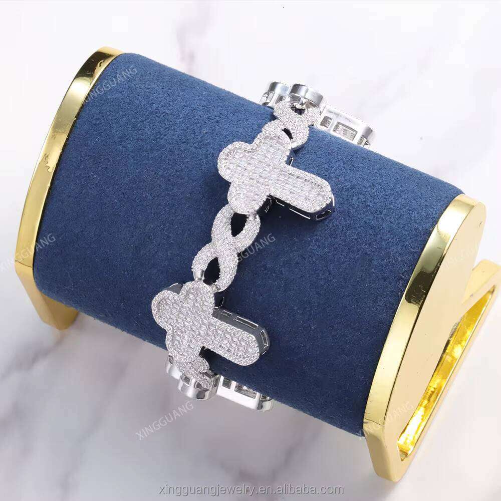 New Design Hip Hop Jewelry Gold Plated Pass Tester Vvs Moissanite Baguette Cut Dia Cross Cuban Link Bracelets