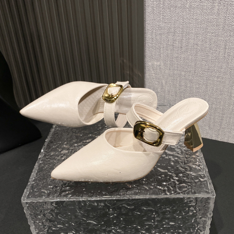 Ddmysports Spring Summer New Elegant French Style High For Women Pointed Mules Thin Heel Sexy Closed Toe Sandals Outdoor Shoes