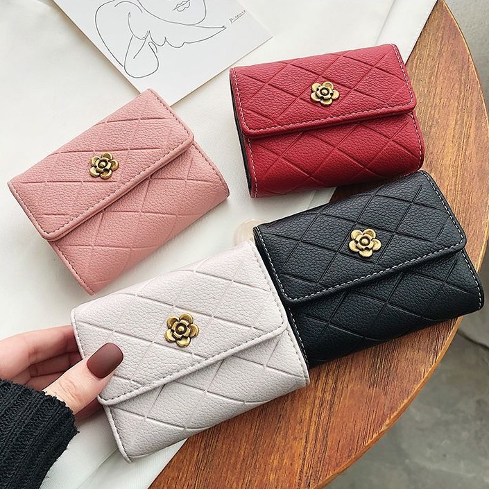 Free Shipping Designer Luxury Camellia Card Holder Women's Handbag Compact Simple Buckle Quilted Coin Purse Fashion Wallet