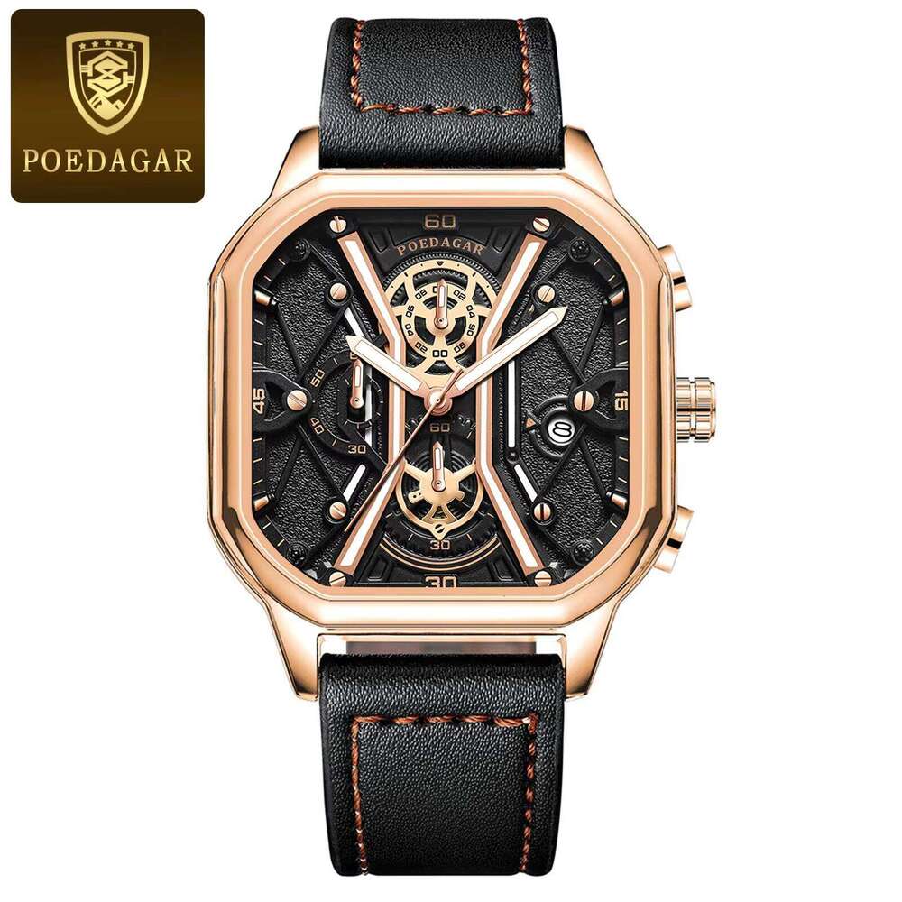 DHwatches POEDAGAR Brand New High Quality Ready to Ship Fancy Design Factory Wholesale Men Quartz Watches with Genuine Leather Band