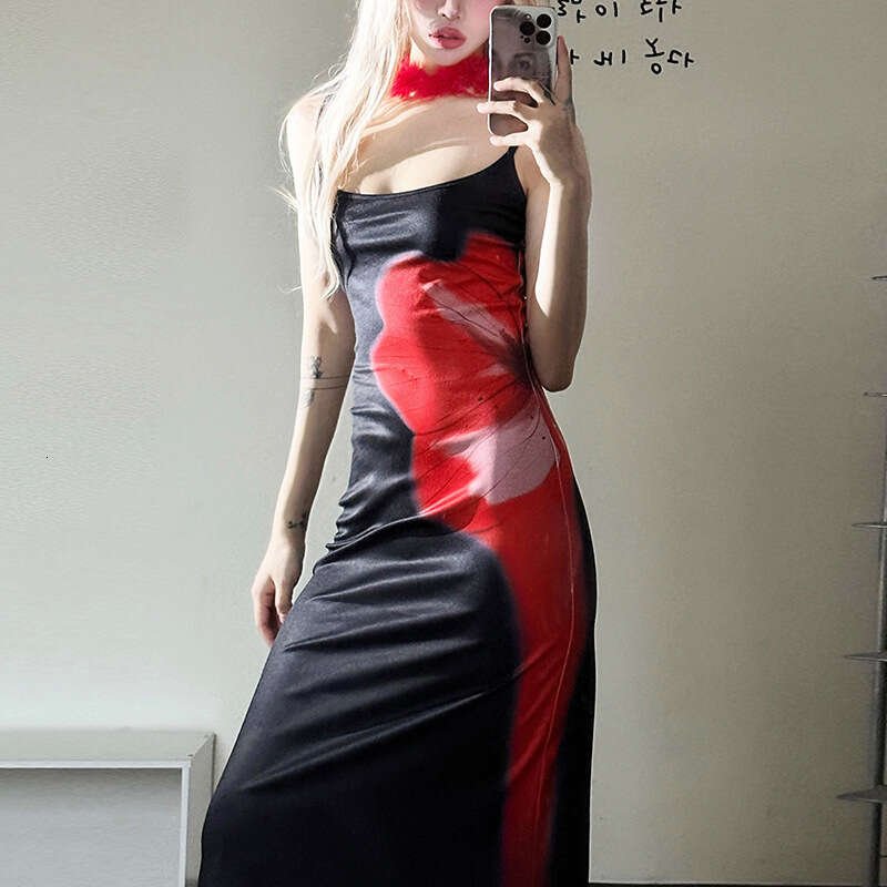2024 Summer New Women's Sexy Strap Fashion Printed Long Dress 7d0