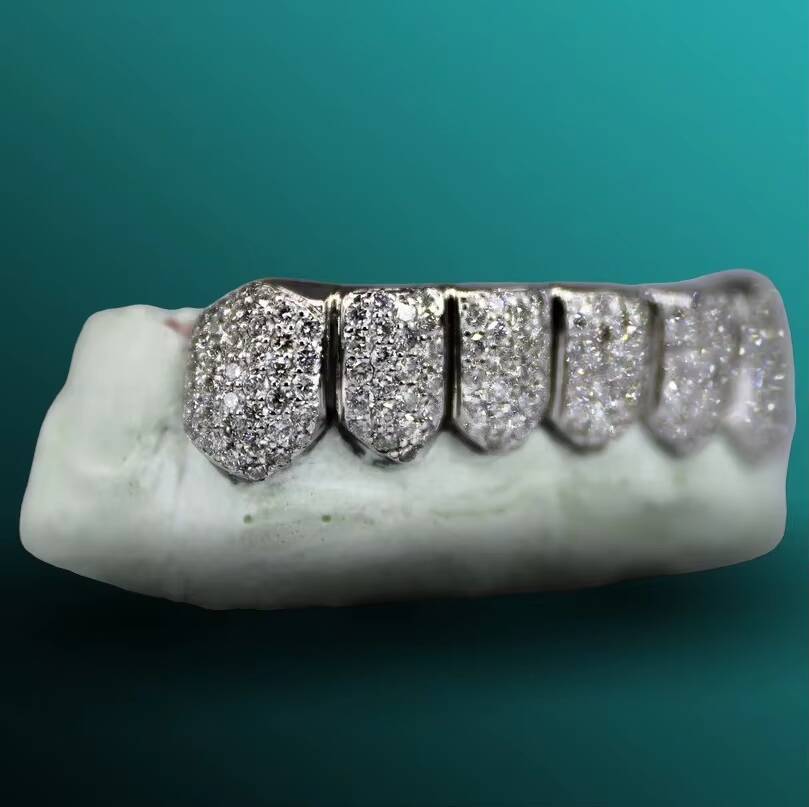 Premium Quality Most Expensive Silver Teeth Studded Moissanite Diamond Teeth Available at Affordable Price Grillz