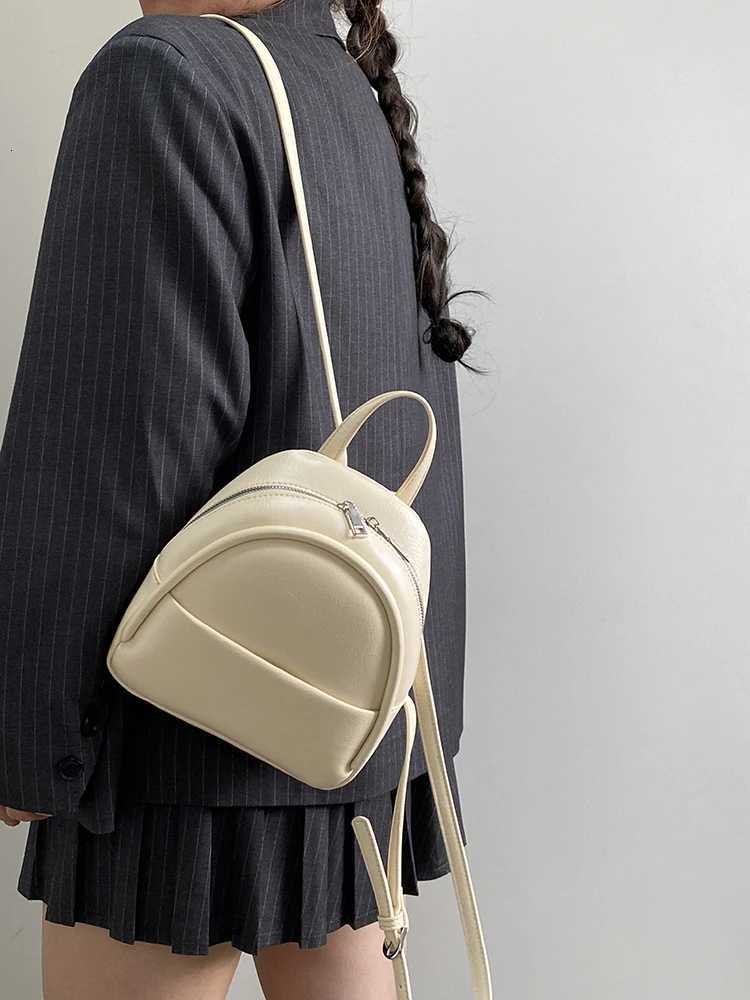 Solid Color Ladies Mini Backpack Fi Pu Leather Womens Double Shoulder Bag Simple Casual Fem Small Handbags Purse Tote Y250724