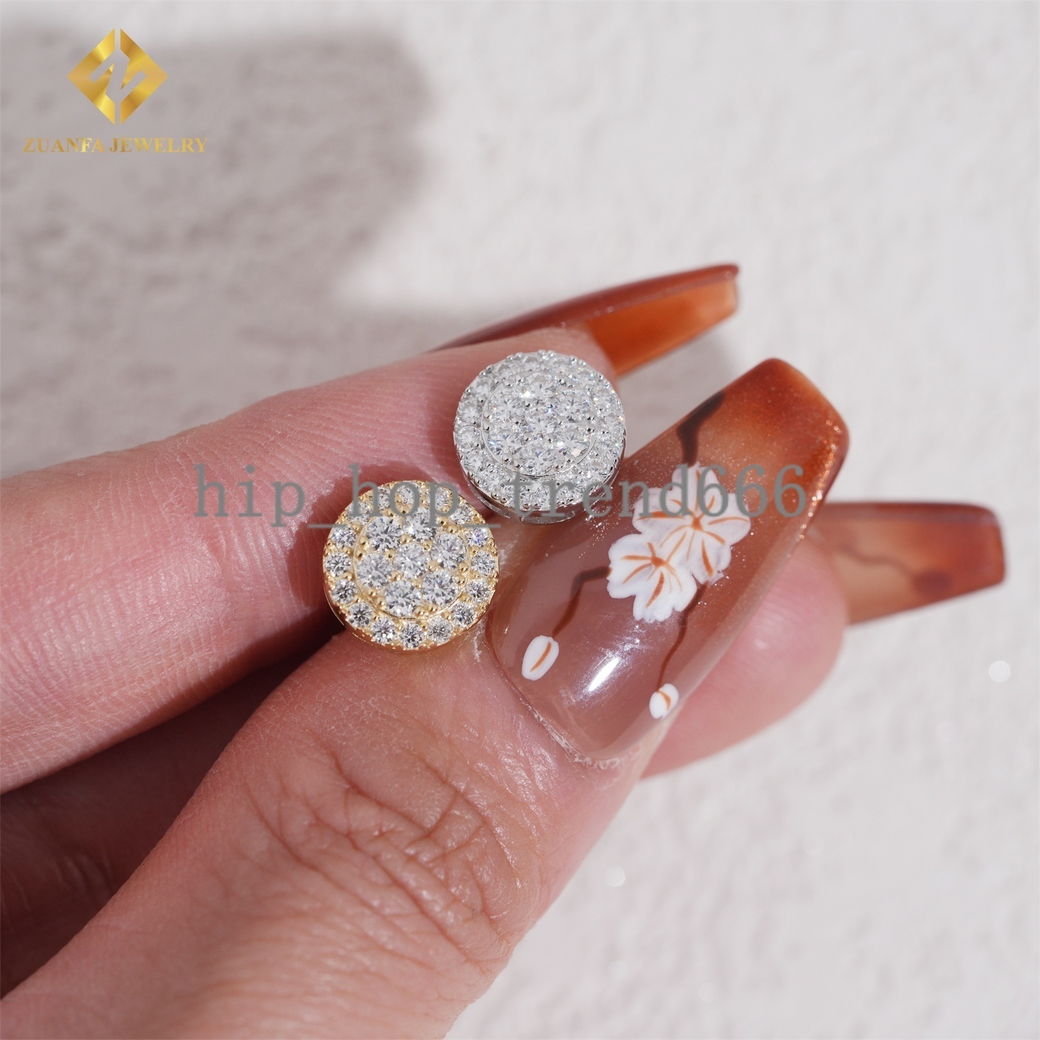 GRA Certified Round Moissanite Cluster Hip Hop Stud Earring 925 Sterling Silver Fully Iced Out Stud Earrings