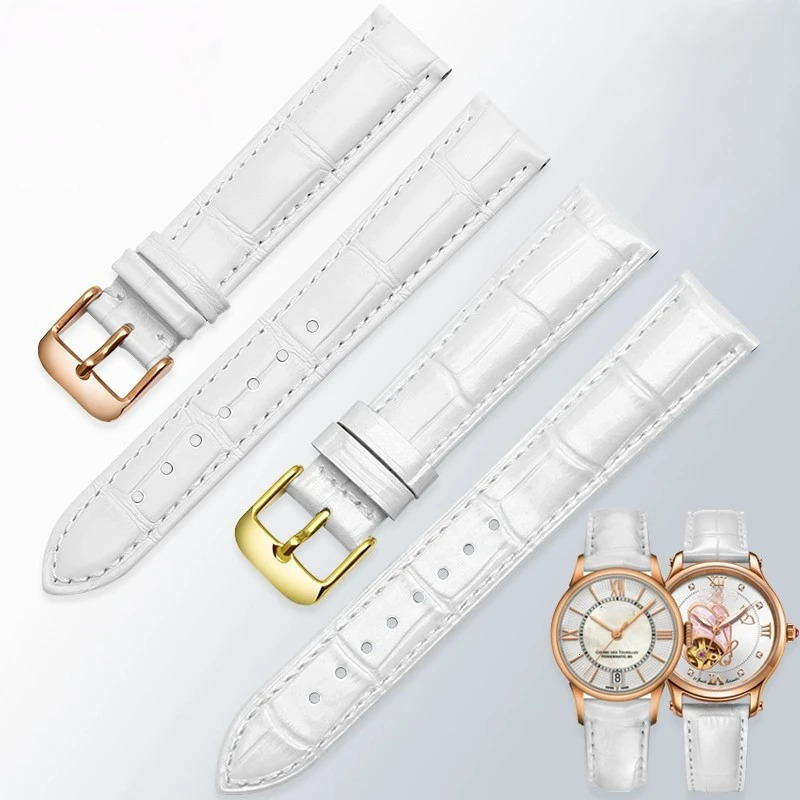 White Strap 12m 14mm 15mm 16mm 17mm 18mm 20mm Rose Gold metal Watch buckle Genuine Leather Women Watchband 250723