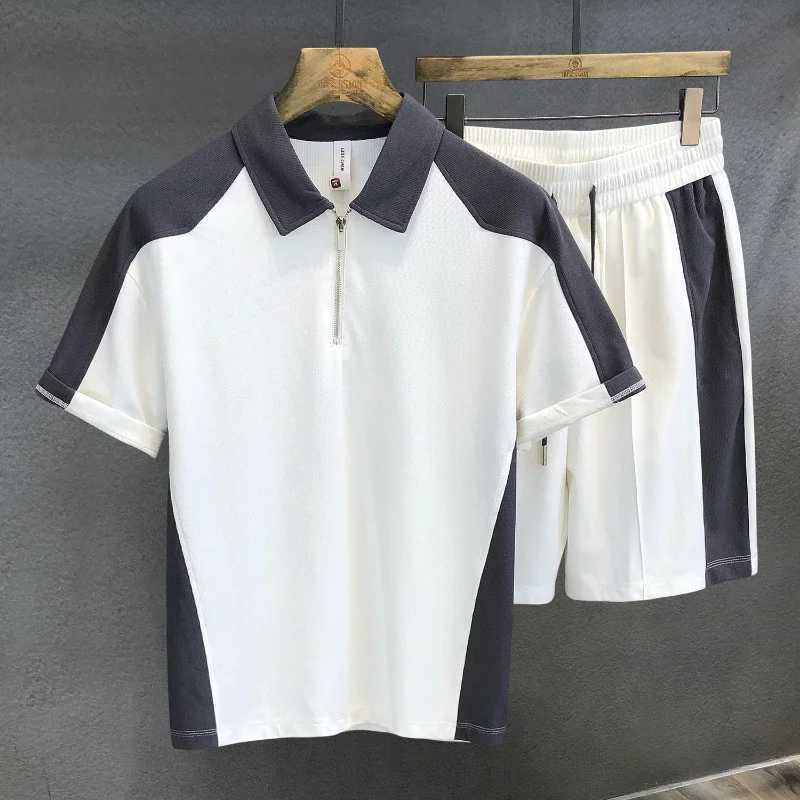 Polo Shirt Man Sets Sports New in Tops T-shirts Regular Fit Stretch 2-Piece Outfit Kpop Stylish T-shirts Shorts Suits for Men X250725