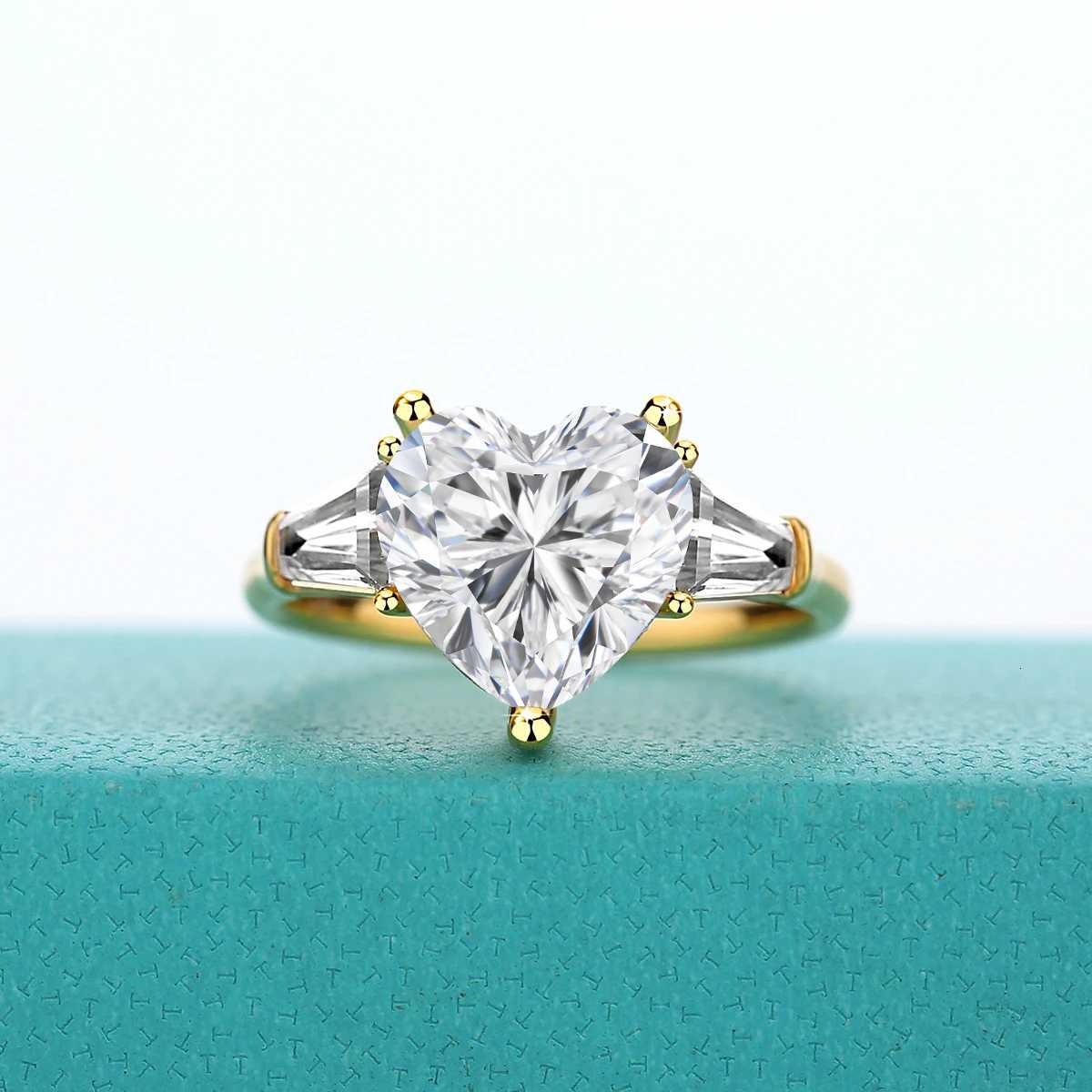 100% genuine 14K gold heart Mo silica ring suitable for women AU585 3-carat diamond engagement jewelry with certificate wedding gift trend W250417