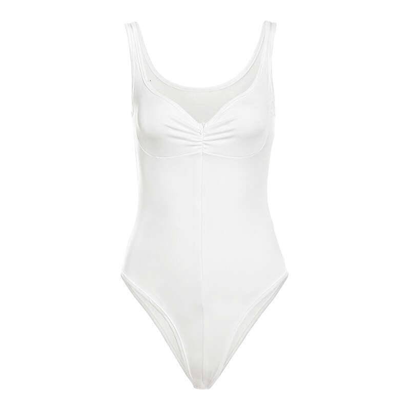 2025 Summer New Solid Color Sexy Fashion Hollow V-neck Sleeveless Slim Fit Bodysuit for Women ecd