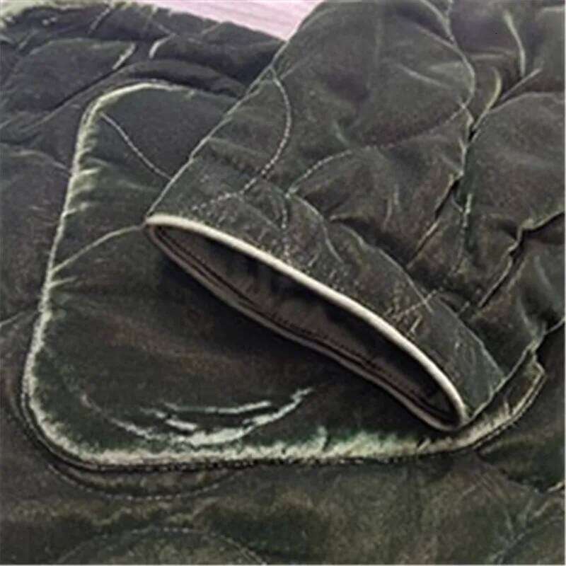 Limiguyue O-Neck Retro Cotton Jacket Women Casual Pocket Green Veet Coat Winter Long Sleeve Loose Warm Clothing Versatile F629